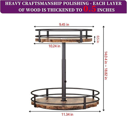 Heavy-Duty 2-Tier Lazy Susan Organizer, Adjustable to Different Heights, Countertop Spice Rack, Upgraded Thickened Wooden Board, Suitable for Seasoning Organizer, Kitchen Organization