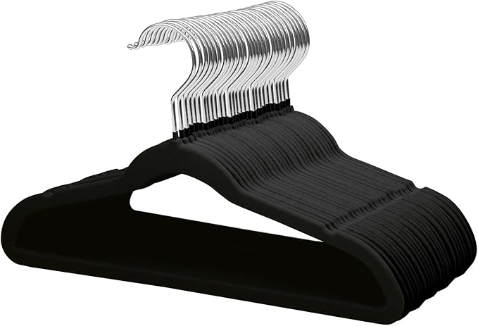 ManGotree 14 Inch Kids Velvet Hangers for Closet, Ultra-Thin Space Saving Children's Clothes Hangers, Non-Slip Felt Toddler Hanger for Youth's Clothes (32 Pack, Black)