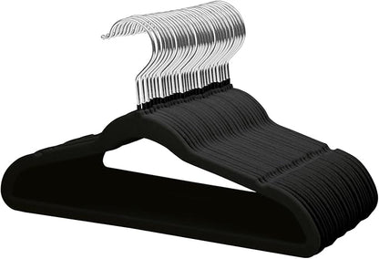 ManGotree 14 Inch Kids Velvet Hangers for Closet, Ultra-Thin Space Saving Children's Clothes Hangers, Non-Slip Felt Toddler Hanger for Youth's Clothes (32 Pack, Black)