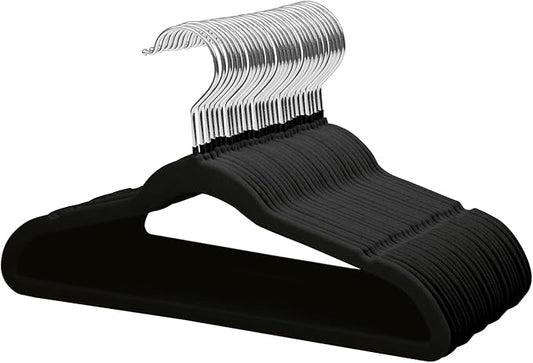ManGotree 14 Inch Kids Velvet Hangers for Closet, Ultra-Thin Space Saving Children's Clothes Hangers, Non-Slip Felt Toddler Hanger for Youth's Clothes (32 Pack, Black)