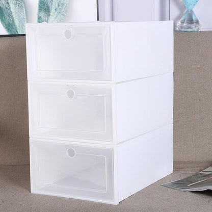 6pcs Stackable Plastic Shoe Boxes 33x24x14cm with Dustproof Flip- Design for Men’s Shoe Storage and Closet Organization