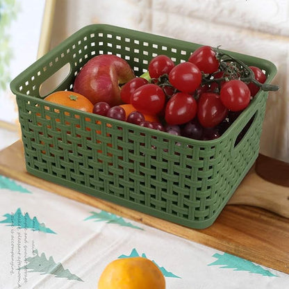 Plastic Kitchen Basket, Woven Storage Baskets, 6 Packs Deep Green