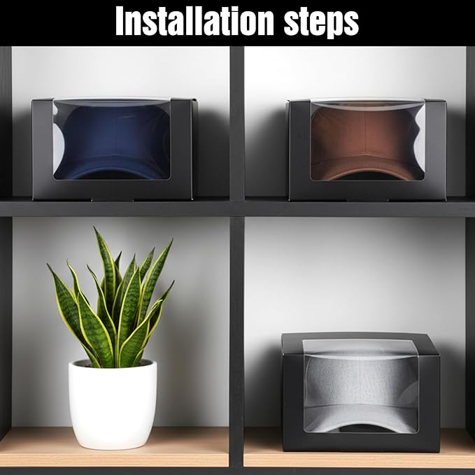 20 Pcs Black Hat Boxes with Window Hat Display Storage Organizer for Baseball Caps, Dad Hat, Billed Cap, Snapbacks, Foldable Gift Packaging Box 7.8 x 7.8 x 4.8 Inch