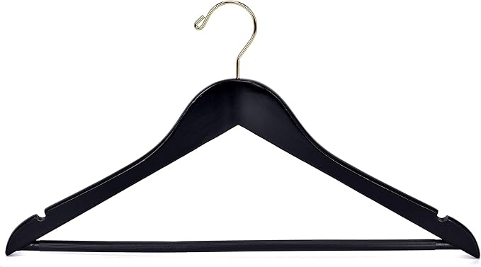 Quality Black Wooden Hanging Set - Curved Hangers with Stylish Chrome Hooks (Heavy-Duty, 10-Pack)