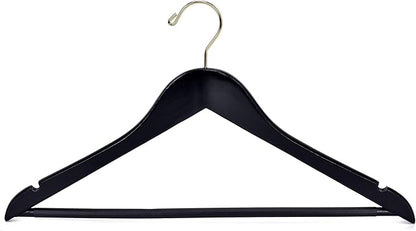 Quality Black Wooden Hanging Set - Curved Hangers with Stylish Chrome Hooks (Heavy-Duty, 10-Pack)