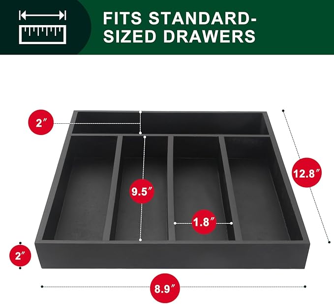 Ayiaren Small Wooden Silverware Organizer Kitchen Utensil Drawer Organizers Narrow Cutlery Tray Black Wood Flatware Organizer for Drawers Spoon and Fork Organizers Bamboo Utensil Holder Drawer Tray