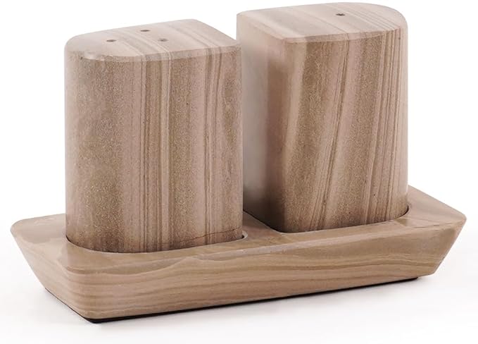 Radicaln Marble Salt & Pepper Shakers Set 2.5" Natural Brown Modern Kitchen Essentials for Cooking and Dining, Stone Spice Holder & Saleros for Black Pepper, Pink Salt