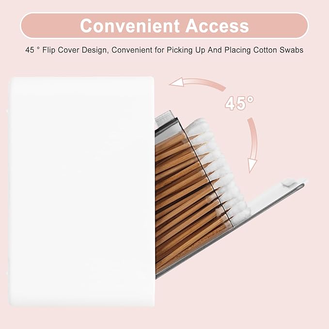 Qtip Holder, Wall Mount Qtip Holder Organizer for Bathroom Cotton Swabs, Balls, Cosmetic Cotton Pads, Dental Floss Storage - WhiteGrey