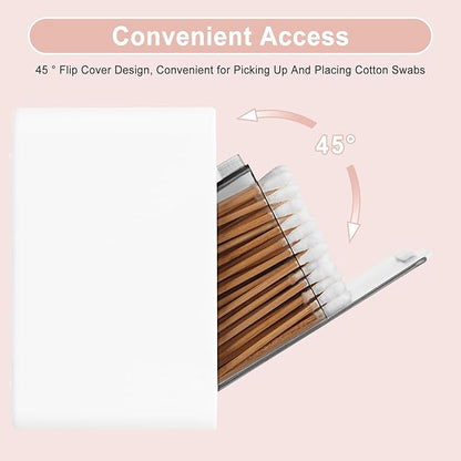 Qtip Holder, Wall Mount Qtip Holder Organizer for Bathroom Cotton Swabs, Balls, Cosmetic Cotton Pads, Dental Floss Storage - WhiteGrey