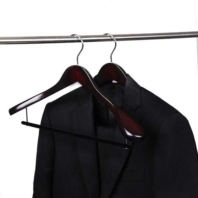Luxury Wide Shoulder Wooden Hangers 2 Pack, with Velvet Bar, Smooth Mahogany Finish Wood Suit Hanger Coat Hanger for Closet, Holds Upto 20lbs, 360° Swivel Hook, for Jacket, Dress Heavy Clothes Hangers