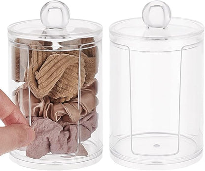 PH PandaHall 2pcs Acrylic Scrunchie Display Stand, Small Hair Ties Storage Organizer Clear Scrunchie Holder with Lid Hair Accessories Storage Rack for Women, 4.6 inch in Height