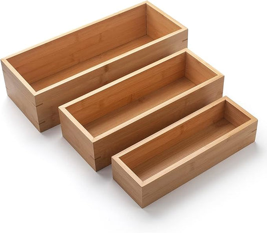 3Pcs Bamboo Bathroom Tray, Bathroom Organizer, Wooden Basket Tray for Counter Toilet Tank Top, Home Decor Wood Box for Toilet Paper Storage