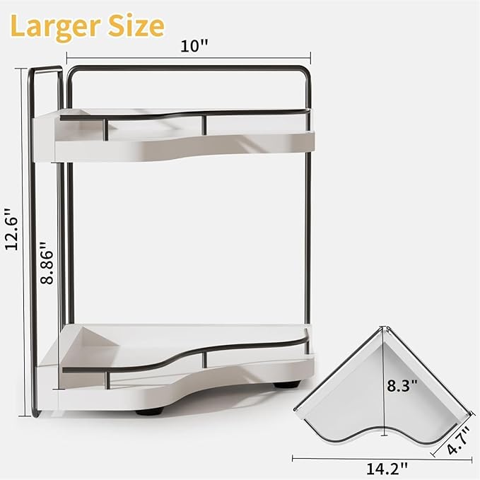 2-Tier Corner Bathroom Counter Organizer with Embedded Screw Holes, Secure & Stable Wood Vanity Shelf for Makeup and Skincare Essentials - Space Saving Bathroom Countertop Storage, White