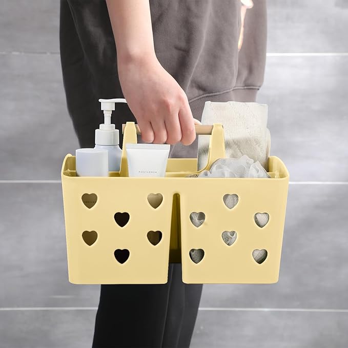 Anyoifax Portable Shower Caddy Plastic Shower Basket Organizer Divided Bathroom Caddy Storage Cleanning Caddy Tote with Handle for College, Dorm Room, Kitchen, Yellow