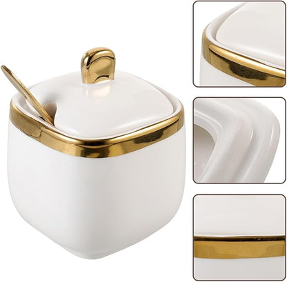 BESTOYARD Small Ceramic Seasoning Jar with Lid and Spoon 3.54 Inch Porcelain Spice Container for Kitchen Countertop Storage of Salt Sugar Herbs