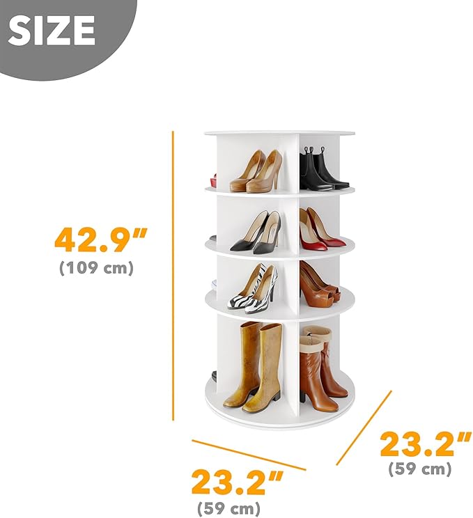 SpaceAid Rotating Shoe Rack 4 Tier Organizer, High Bottom Design Shoe Tower Spinning Storage Lazy Susan, Revolving Rack 360, Closet Handbag Display Rotate Organizers (White)