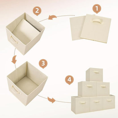 STORAGE MANIAC Storage Cubes, 11 Inch Collapsible Storage Bins with Handles, 10 Pack Fabric Foldable Bins for Organization, Durable Storage Bins for Closet, Shelves, Offices, Toys, 10-Pack Beige