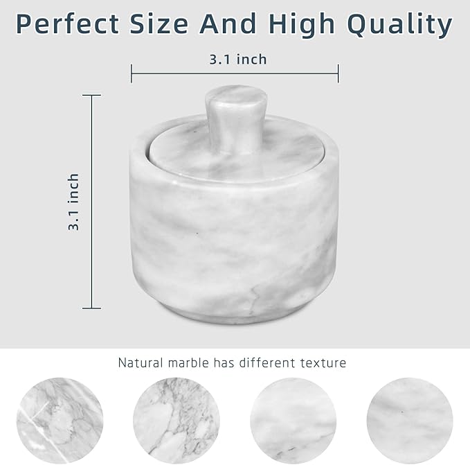 Marble Salt Cellar with Lid, White and Black Stone Salt and Pepper Bowl Box Container Jar Holder Well Keeper Dish Pig Crock