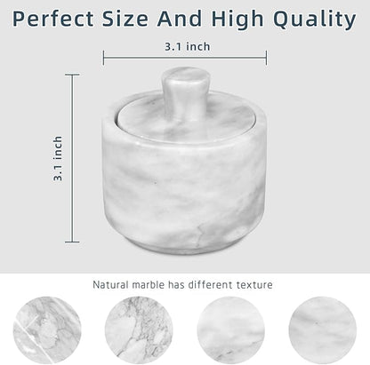 Marble Salt Cellar with Lid, White and Black Stone Salt and Pepper Bowl Box Container Jar Holder Well Keeper Dish Pig Crock