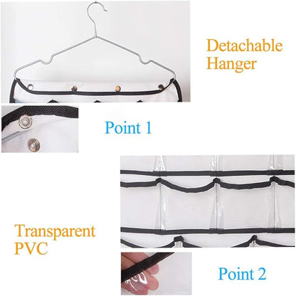 Hanging Organizer Bag, Dual-Sided Space Saving Storage Holder with for Stockings Socks Underwear Jewelry Ties (42-Pockets) (Pink)