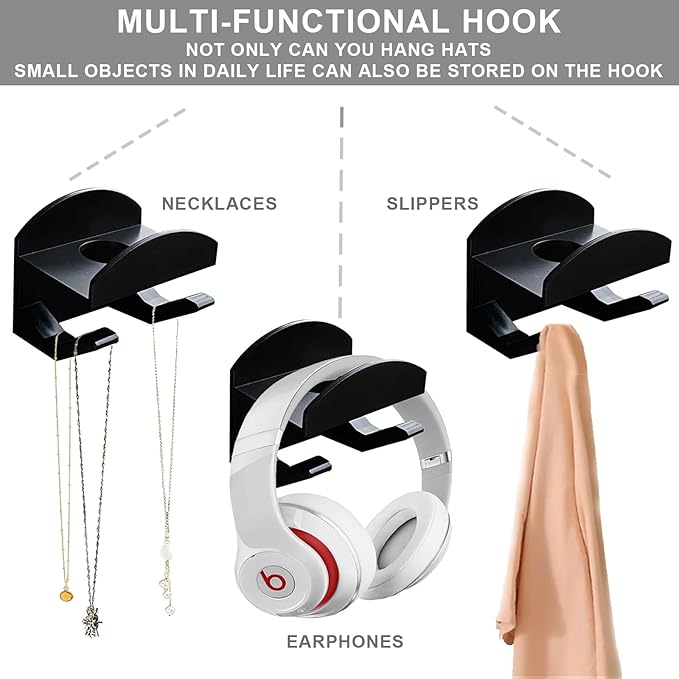 Adhesive Hat Hooks for Wall (20-Pack) No Drilling Caps Holder Organizer Minimalist Hat Rack Design Wall Mounted Hat Rack for Men Trucker Hat (BLACK)