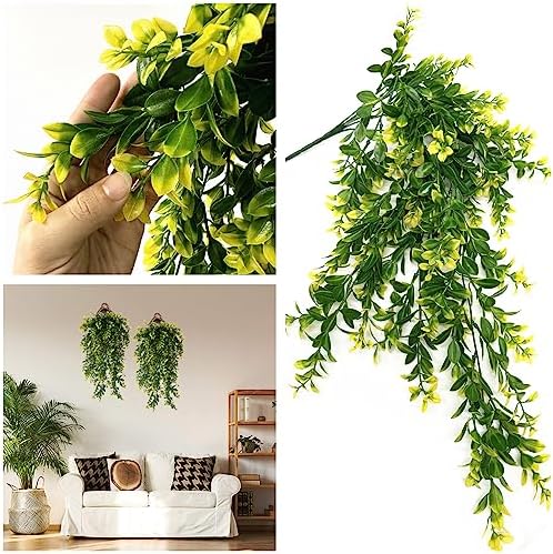 PASYOU Fake Hanging Vines, Artificial Plants Plastic Leaves Faux Vine Greenery Ivy Plant for Indoor Outdoor Garden Office Bathroom Decor Wedding Party Christmas Baskets DIY Decoration Yellow 2 Pack - Image 4
