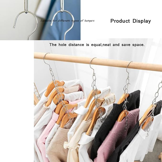 Closet Organizers and Storage Stainless Steel Hanger Organizer Space Saving Hanger Dorm Room Essentials 13-Holes Cascading Hanger Chains (5packs)