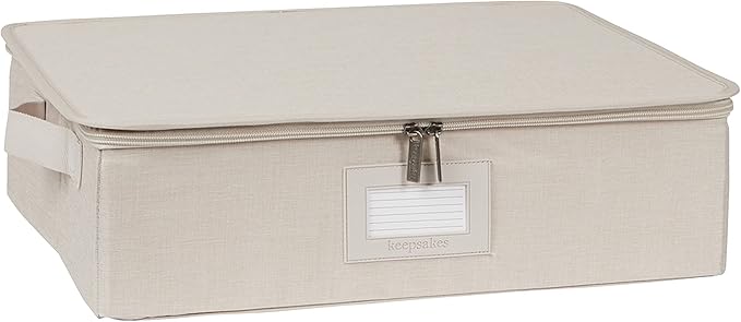 Covermates Platter Storage Box – Serveware & China Storage Container with Dual Zippers, ID Window, Reinforced Handles & Structured Walls for Platter, Dish & Serving Tray Protection, Beige Heather