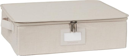 Covermates Platter Storage Box – Serveware & China Storage Container with Dual Zippers, ID Window, Reinforced Handles & Structured Walls for Platter, Dish & Serving Tray Protection, Beige Heather