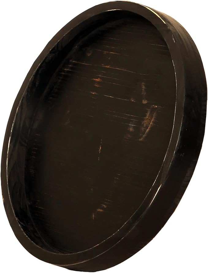 13.38 Inch Rustic Round Wood Lazy Susan for Table Top - Wooden Turntable Serving Tray Distressed Farmhouse Turntable Tray, Cabinet Organizer(Black)