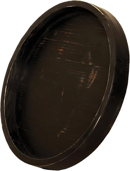 13.38 Inch Rustic Round Wood Lazy Susan for Table Top - Wooden Turntable Serving Tray Distressed Farmhouse Turntable Tray, Cabinet Organizer(Black)