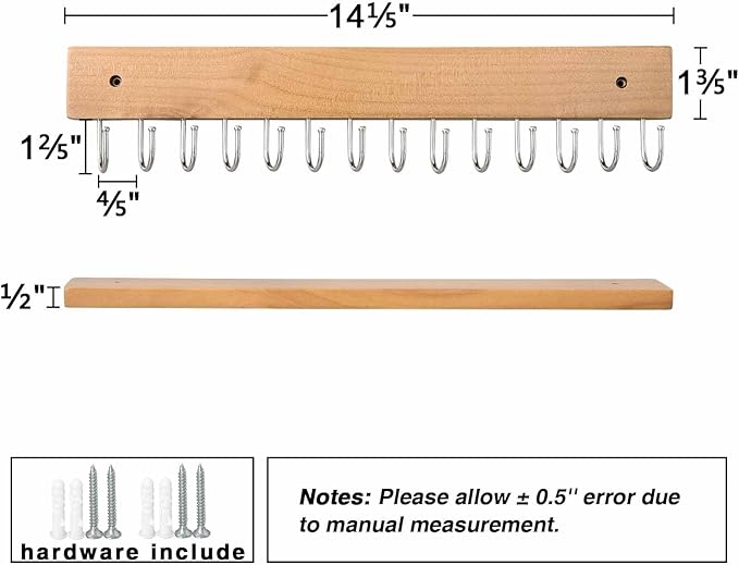 SCUNDA Wall Mounted Necklace Holder, Farmhouse Style Necklace Holder, Tangle Free Wall Jewelry Organizer with 28 Hooks(2 Packs,Natural)