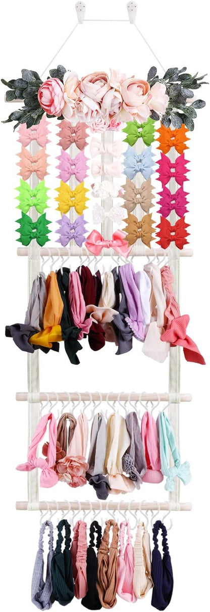 Headband Holder Bow Organizer for Girls, Hair Clips Bows Holder Baby Headbands Storage Personalized Hair Accessories Storage Organizer Wall Hanging Decor for Nursery Room Closet