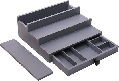 3 Tier Cologne Organizer for Men - Wooden Cologne Perfume Display Stand with Drawer and Hidden Compartment, Mens Cologne Rack Holder Shelf for Organizing and Storing