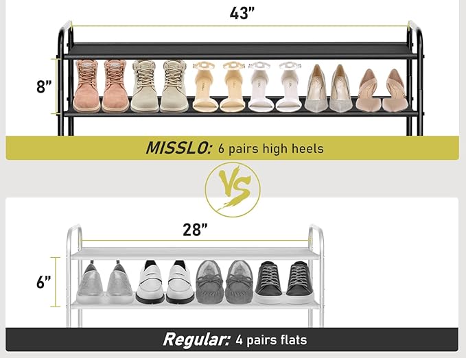 MISSLO 3-Tier Long Shoe Rack for Closet Shoe Organizer for Closet Floor Entryway Storage Stackable Wide Shoe Shelf Stores 24 Pairs of Men Sneakers, Black