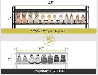 MISSLO 3-Tier Long Shoe Rack for Closet Shoe Organizer for Closet Floor Entryway Storage Stackable Wide Shoe Shelf Stores 24 Pairs of Men Sneakers, Black