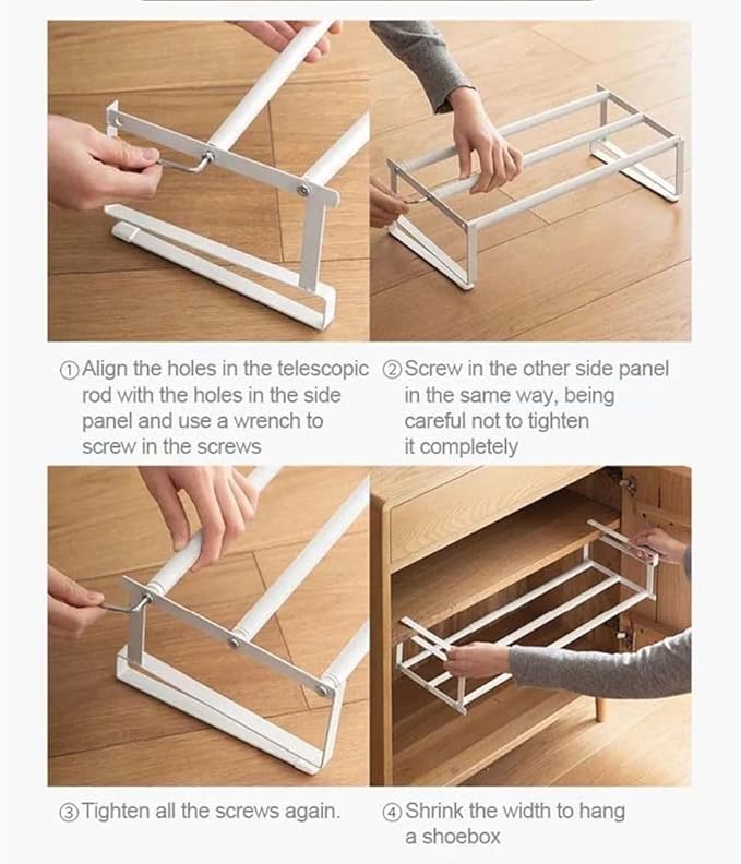 Expandable Shoe Rack Organizer Adjustable Shoe Storage Rack Retractable Under Hanging Layered Space-Saving Cabinet Shelves(White)