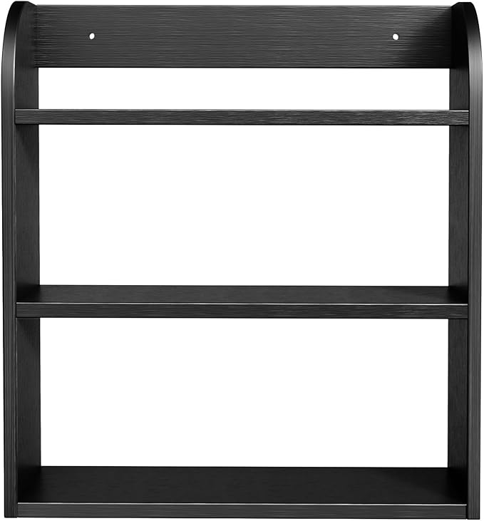 ROMGUAR CRAFT 3 Tier Bamboo Spice Rack, Countertop or Wall Mounting Wood Spice Jars Organizer Shelf for Kitche, Pantry (Black)