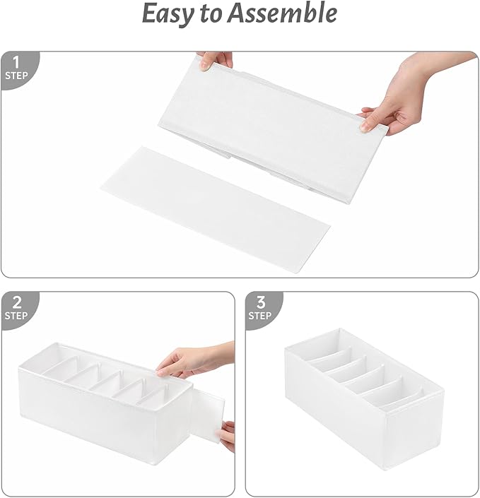 3 Packs Fabric Belt Organizer, 6 Grids Belt Organizer for Closet and Drawer, Foldable Dresser Drawer Organizers, Tie Holder -White