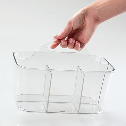 mDesign Plastic Cutlery Storage Organizer Caddy Bin Tote with Handle - Kitchen Cabinet Divided Pantry Basket for Forks, Knives, Spoons, Napkins, Indoor/Outdoor Use, Lumiere Collection, Clear | Caddy Bin