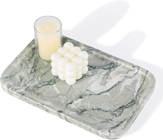 Karibiber Vanity Tray, Marble Bathroom Tray Countertop, Decorative Dresser Organizer, Green Stone for Perfume Jewelry Holder Storage for Kitchen Sink(Light Green)