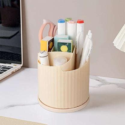 Anyoifax 360 Rotating Makeup Brush Holder Organizer 5 Slots Make Up Brushes Cup Flower-Shaped Spinning Pen Holder for Vanity, Cosmetics, Lipsticks, Beige