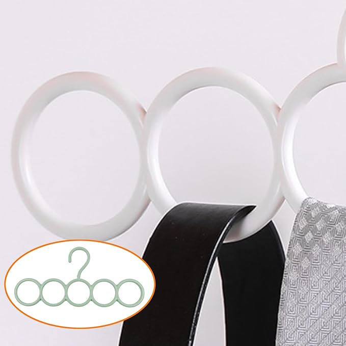 Coshar 5 Pack Scarf Hanger Holder Scarf Storage Organizer for Ties Belts Socks, Ring Hole Slots for Space Saving, Multiple Purpose Tie Belt Rack Organizer (2 White+ 3 Green)