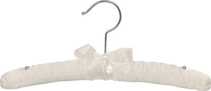 Kids Ivory Satin Padded Top Hanger in 12" Length X 1" Thick with Chrome Hardware, Box of 48