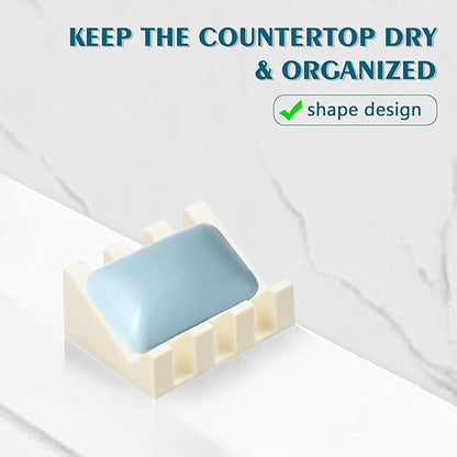 Self Draining Soap Dish Holder,Silicone Soap Dish,for Bathroom,Kitchen, Sponges，Can Extend Soap Life，Keep Soap Bars Dry and Easy Cleaning (N-Cream White,3-Pack)