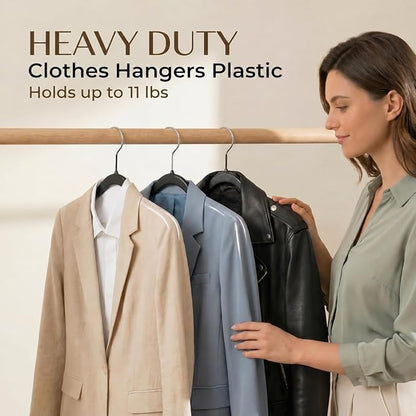 SMARTOR Plastic Hangers 50 Pack, Heavy Duty Plastic Hangers for Clothes - Non-Velvet Slim Hangers with 360° Swivel Hook & Clothes Thin Hanger - Durable Coat Hangars, Space Saving Hanger - Black