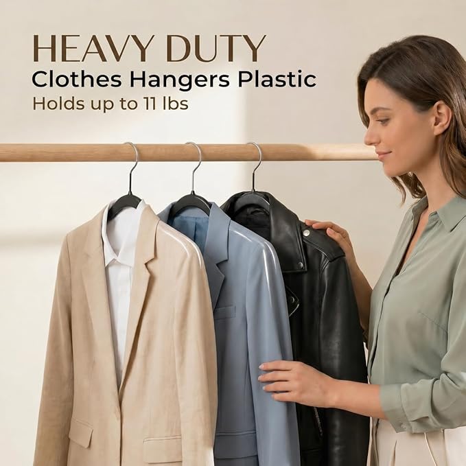 SMARTOR Heavy Duty Hangers 100 Pack, Premium Plastic Hangers for Clothes - Heavy Duty Non-Velvet Hanger with 360° Swivel Chrome Hook & Non Slip Notches - As Dress, Coats, Shirt, Jacket Hanger - Black