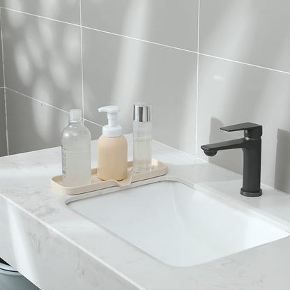 MicoYang Silicone Bathroom Soap Dishes with Drain Spout-Bathroom and Kitchen Sink Organizer,Sponge Holder,Dish Soap Tray,Perfect for Dispenser,Scrubber,Bottle,Cup on Sink or Counter-Tapioca 12"×4"
