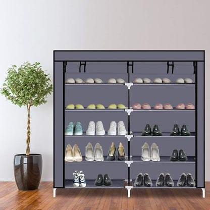 Knocbel 6 Tiers Shoe Rack Dustproof & Water-Resistant Non-Woven Fabric Closet Storage Cabinet Organizer, 44" x 11 1/8" x 43 1/4" (Gray)