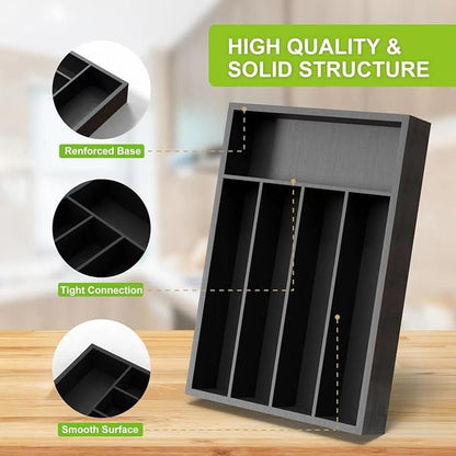 Unibambou Bamboo Kitchen Drawer Organizer - silverware organizer - Cutlery Tray - Utensil Tray - drawer dividers and Utensil Holder with Wood Silverware Holder for Flatware Cutlery (5 Slots, Black)